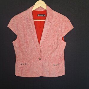 💙 7th Avenue Linen Cotton Cap Sleeve Blazer Size 14 Preppy Formal Chic Versatil
